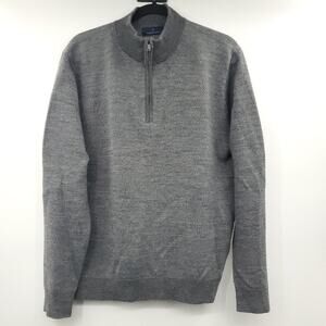 Toscano Sweater Mens Merino Wool Blend 1/4 Zip Gray Sweater XL Ribbed Mock Neck
